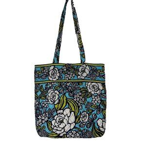 Vera Bradley Island Blooms Open Top Tote Laptop Bag Blue Green White Floral